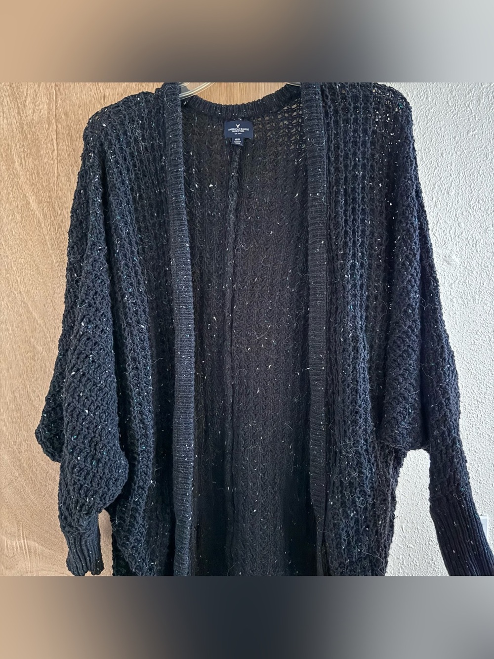 American Eagle Outfitters Women's Black Confetti Open-Front Knit Cardigan